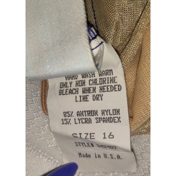 Vintage Esther Williams Swimsuit Sz 16 One Piece Romper Shorts Teal & Blue USA - Picture 7 of 16